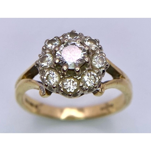 109 - AN 18K YELLOW GOLD DIAMOND CLUSTER RING. SIZE K, 0.65CTW, 3.6G TOTAL WEIGHT.    Ref: SC 7020