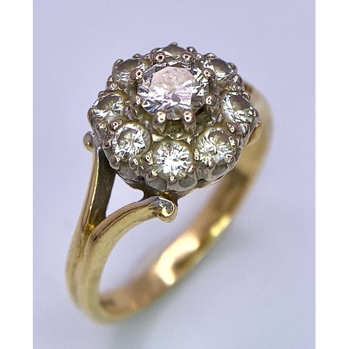 109 - AN 18K YELLOW GOLD DIAMOND CLUSTER RING. SIZE K, 0.65CTW, 3.6G TOTAL WEIGHT.    Ref: SC 7020