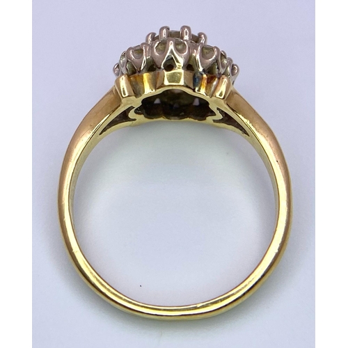 109 - AN 18K YELLOW GOLD DIAMOND CLUSTER RING. SIZE K, 0.65CTW, 3.6G TOTAL WEIGHT.    Ref: SC 7020