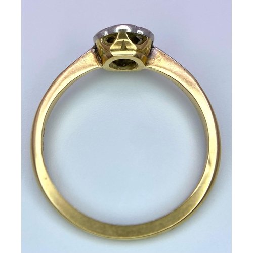 130 - AN 18K YELLOW GOLD AND PLATINUM VINTGE CLUSTER DIAMOND RING. SIZE R, 3.1G TOTAL WEIGHT.    Ref: SC 7... 