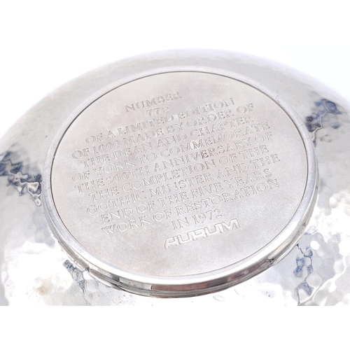 211 - A 1972 HEAVY SILVER LIMITED EDITION DISH  772/1000 COMMEMORATING THE 500th ANNIVERSARY OF YORK MINST... 