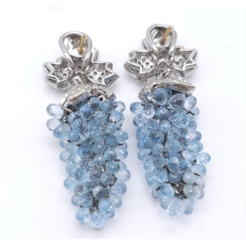 880 - A Head-Turning Pair of 14K White Gold, Aquamarine and Diamond Grape Earrings. Two white gold and dia... 