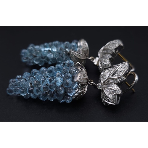 880 - A Head-Turning Pair of 14K White Gold, Aquamarine and Diamond Grape Earrings. Two white gold and dia... 