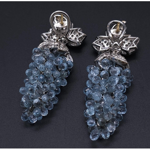 880 - A Head-Turning Pair of 14K White Gold, Aquamarine and Diamond Grape Earrings. Two white gold and dia... 