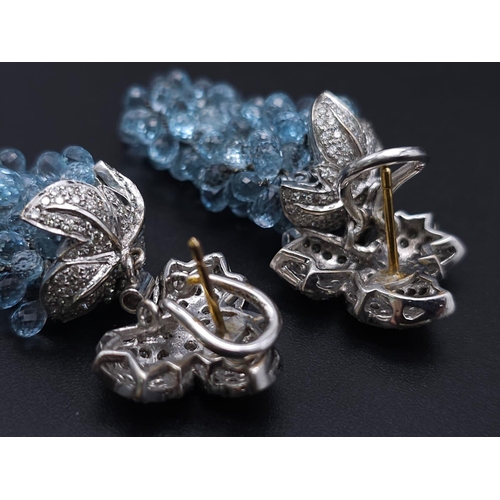 880 - A Head-Turning Pair of 14K White Gold, Aquamarine and Diamond Grape Earrings. Two white gold and dia... 