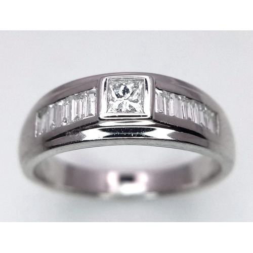 102 - AN 18K WHITE GOLD DIAMOND BAND RING. 0.50ctw Princess and Baguette cut diamonds. Size M, 4.7g total ... 