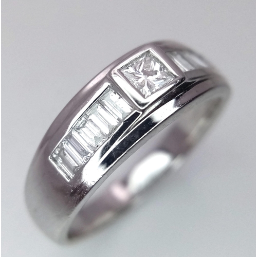 102 - AN 18K WHITE GOLD DIAMOND BAND RING. 0.50ctw Princess and Baguette cut diamonds. Size M, 4.7g total ... 