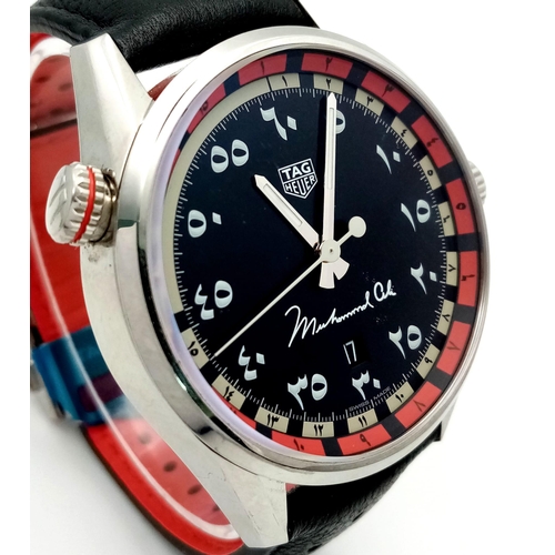 12 - A TAG HEUER CARRERA LIMITED EDITION (MUHAMMED ALI) WATCH WITH ARABIC NUMERALS AND ON THE ORIGINAL TA... 