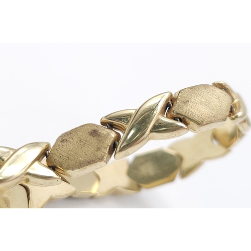 127 - A Stylish Italian 14K Yellow Gold Hexagonal and X-Link Bracelet. 18cm. 11.9g weight.