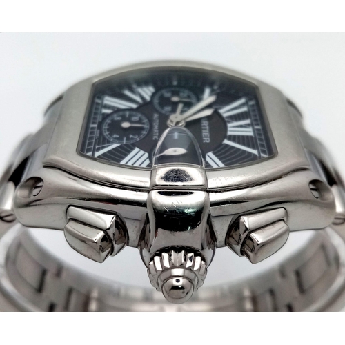 155 - A Cartier Roadster Automatic Chronograph Gents Watch. Stainless steel bracelet and case - 40mm. Blac... 