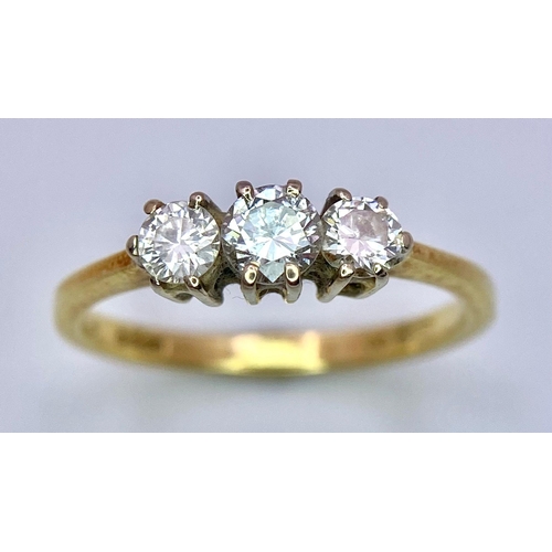 158 - 18K YELLOW GOLD, DIAMOND TRILOGY RING.
0.40CTW and weighs 2.2G.
SIZE: I

REF: RPM 7003