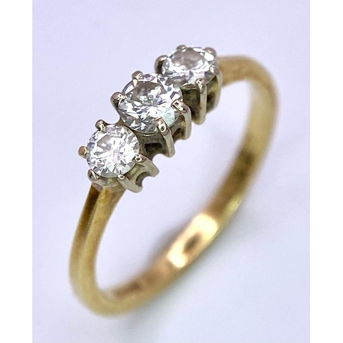 158 - 18K YELLOW GOLD, DIAMOND TRILOGY RING.
0.40CTW and weighs 2.2G.
SIZE: I

REF: RPM 7003