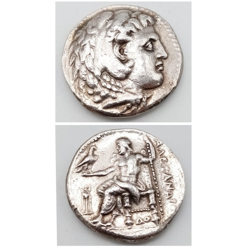 165 - SILVER ALEXNADER THE THIRD, AKA ALEXANDER THE GREAT, TETRADRACHMS COIN.
DATED 336BC - 290BC. MEASURE... 