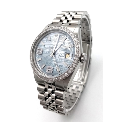 183 - A Rolex Datejust - Blue Logo Diamond Dial Gents Watch! Stainless steel bracelet and case - 36mm. Ice... 