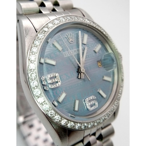 183 - A Rolex Datejust - Blue Logo Diamond Dial Gents Watch! Stainless steel bracelet and case - 36mm. Ice... 