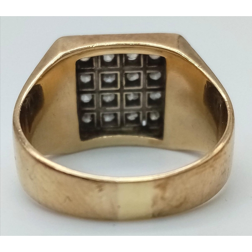 200 - 9K YELLOW GOLD, DIAMOND SET, SIGNET STYLE RING.
0.65CTW, WEIGHS 9.7G AND SIZE: S.

REF: SC 7075