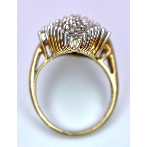 264 - A 9K GOLD DESIGNER DIAMOND CLUSTER RING .  1ct DIAMONDS   4.8gms   size M/N