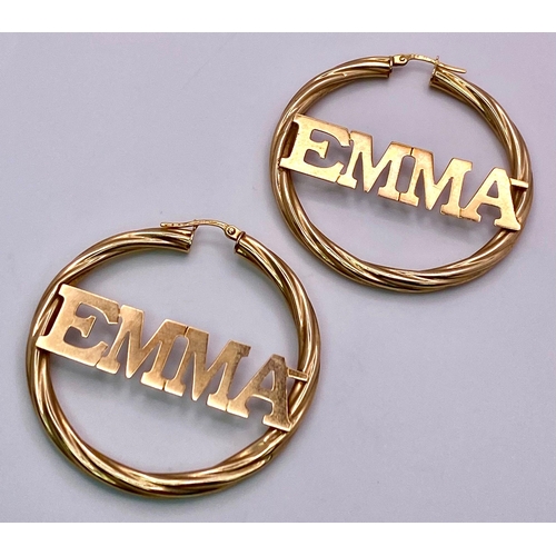 271 - A PAIR OF 9K GOLD EARRINGS MADE FOR EMMA .   7.6gms