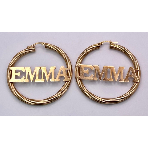 271 - A PAIR OF 9K GOLD EARRINGS MADE FOR EMMA .   7.6gms