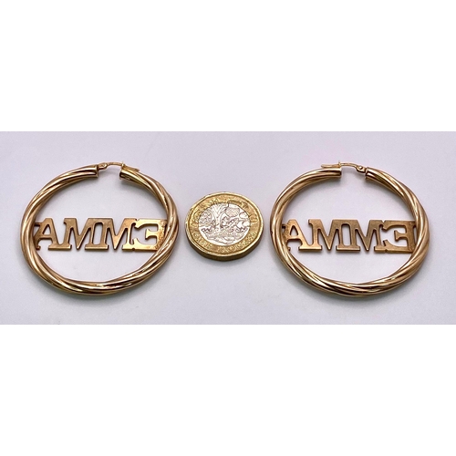 271 - A PAIR OF 9K GOLD EARRINGS MADE FOR EMMA .   7.6gms