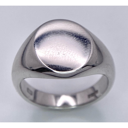 278 - A BRAND NEW SOLID 9K WHITE GOLD SIGNET RING .   8gms   size M