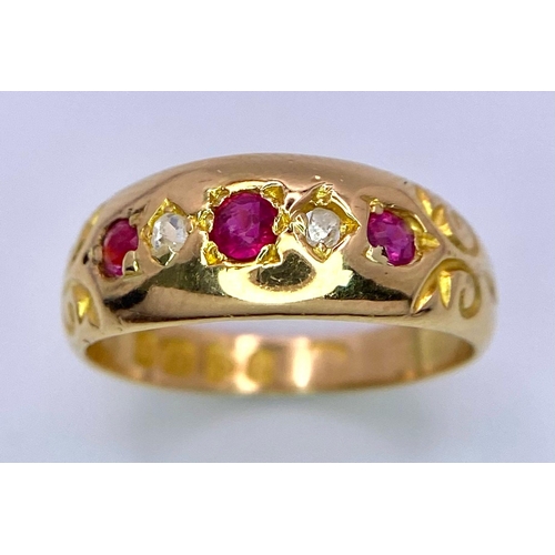 285 - AN ANTIQUE VICTORIAN 18K YELLOW GOLD DIAMOND & RUBY RING. Hallmarked Chester, 1898. Size I/J, 2.5g t... 