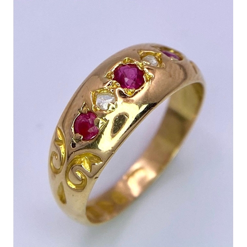 285 - AN ANTIQUE VICTORIAN 18K YELLOW GOLD DIAMOND & RUBY RING. Hallmarked Chester, 1898. Size I/J, 2.5g t... 