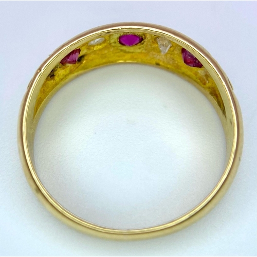 285 - AN ANTIQUE VICTORIAN 18K YELLOW GOLD DIAMOND & RUBY RING. Hallmarked Chester, 1898. Size I/J, 2.5g t... 