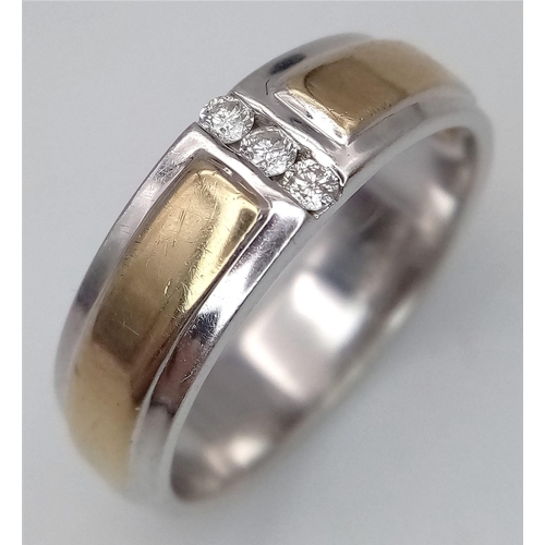 327 - A 9K 2 COLOUR DIAMOND BAND RING. Size U, 0.10ctw, 5.2g total weight.