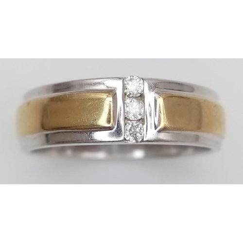 327 - A 9K 2 COLOUR DIAMOND BAND RING. Size U, 0.10ctw, 5.2g total weight.