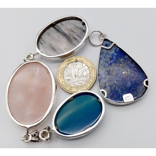 332 - A Wonderful Mixture Of Four Gemstone 925 Silver Pendants -from the Exciting New Jowett of London Col... 