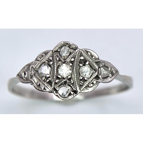 376 - AN 18K WHITE GOLD AND PLATINUM DIAMOND VINTAGE RING. SIZE K, 1.1G TOTAL WEIGHT.    Ref: SC 7028