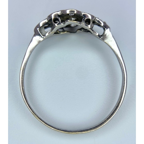 376 - AN 18K WHITE GOLD AND PLATINUM DIAMOND VINTAGE RING. SIZE K, 1.1G TOTAL WEIGHT.    Ref: SC 7028