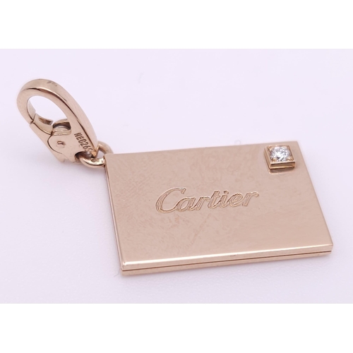 40 - GENUINE CARTIER 18K ROSE GOLD, DIAMOND SET, ENVELOPE CHARM/PENDANT.
SIZE: 2CM WIDE
WEIGHT: 7.1G

REF... 