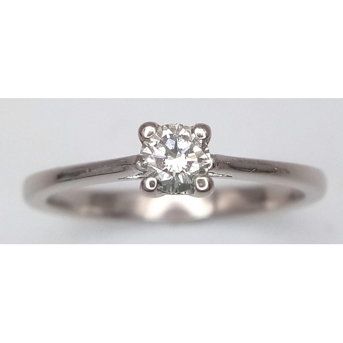 430 - 18K WHITE GOLD, DIAMOND SOLITAIRE RING.
0.20CT ROUND BRILIANT CUT, WEIGHS 2.2G AND SIZE L.

REF: A/S... 