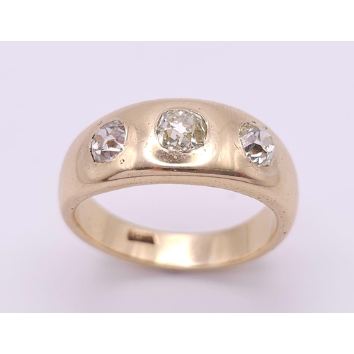 47 - 18K YELLOW GOLD, OLD CUT DIMAOND, 3 STONE RING.
APPROX 1.40CTW OF OLD CUTS.
WEIGHT: 12.3G
SIZE U

RE... 