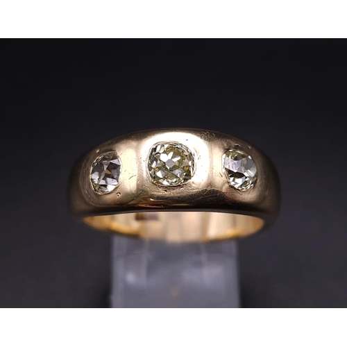 47 - 18K YELLOW GOLD, OLD CUT DIMAOND, 3 STONE RING.
APPROX 1.40CTW OF OLD CUTS.
WEIGHT: 12.3G
SIZE U

RE... 