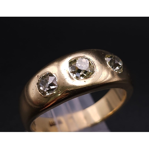 47 - 18K YELLOW GOLD, OLD CUT DIMAOND, 3 STONE RING.
APPROX 1.40CTW OF OLD CUTS.
WEIGHT: 12.3G
SIZE U

RE... 