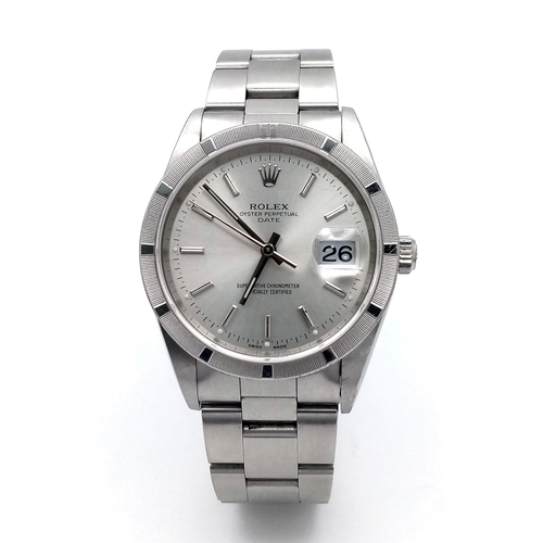 61 - A Rolex Oyster Perpetual Datejust Gents Watch. Stainless steel bracelet and case - 35mm. Silver tone... 