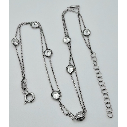 1118 - ASTERLING SILVER STONE SET, TWO ROW ANKLET. 23 - 26CM LENGTH, 2.5G TOTAL WEIGHT.    Ref: SC 7013