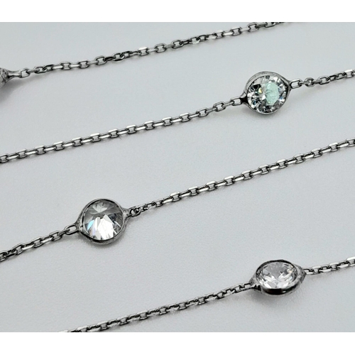 1118 - ASTERLING SILVER STONE SET, TWO ROW ANKLET. 23 - 26CM LENGTH, 2.5G TOTAL WEIGHT.    Ref: SC 7013