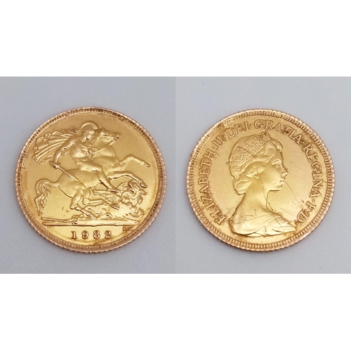 331 - A 1982 Queen Elizabeth II 22K Gold Half Sovereign Coin.