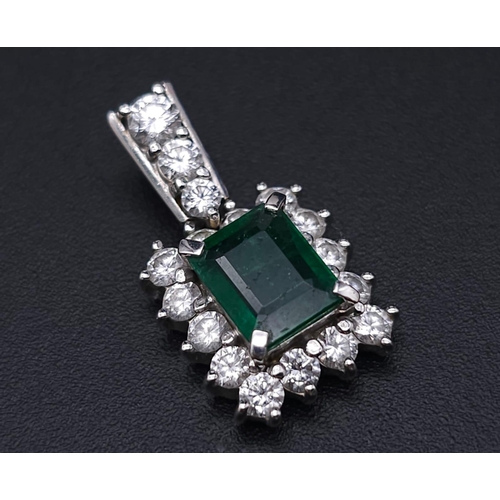 785 - An 18K White Gold, Diamond, Emerald Pendant and a Platinum, Diamond and Emerald Necklace. Pendant - ... 