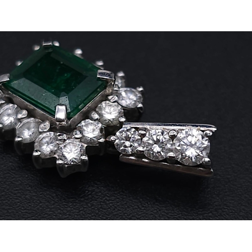 785 - An 18K White Gold, Diamond, Emerald Pendant and a Platinum, Diamond and Emerald Necklace. Pendant - ... 