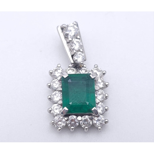 785 - An 18K White Gold, Diamond, Emerald Pendant and a Platinum, Diamond and Emerald Necklace. Pendant - ... 