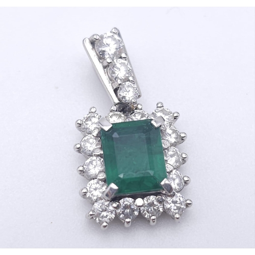 785 - An 18K White Gold, Diamond, Emerald Pendant and a Platinum, Diamond and Emerald Necklace. Pendant - ... 