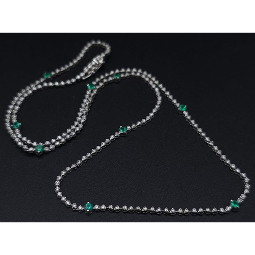 785 - An 18K White Gold, Diamond, Emerald Pendant and a Platinum, Diamond and Emerald Necklace. Pendant - ... 