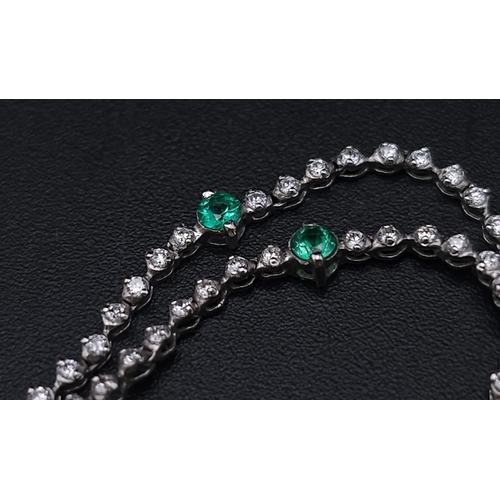 785 - An 18K White Gold, Diamond, Emerald Pendant and a Platinum, Diamond and Emerald Necklace. Pendant - ... 