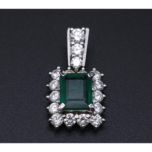 785 - An 18K White Gold, Diamond, Emerald Pendant and a Platinum, Diamond and Emerald Necklace. Pendant - ... 