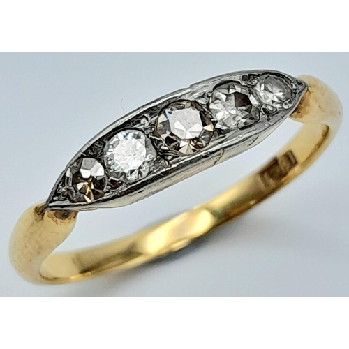 299 - AN 18K GOLD AND PLATINUM VINTAGE DIAMOND RING .  1.2gms   size I